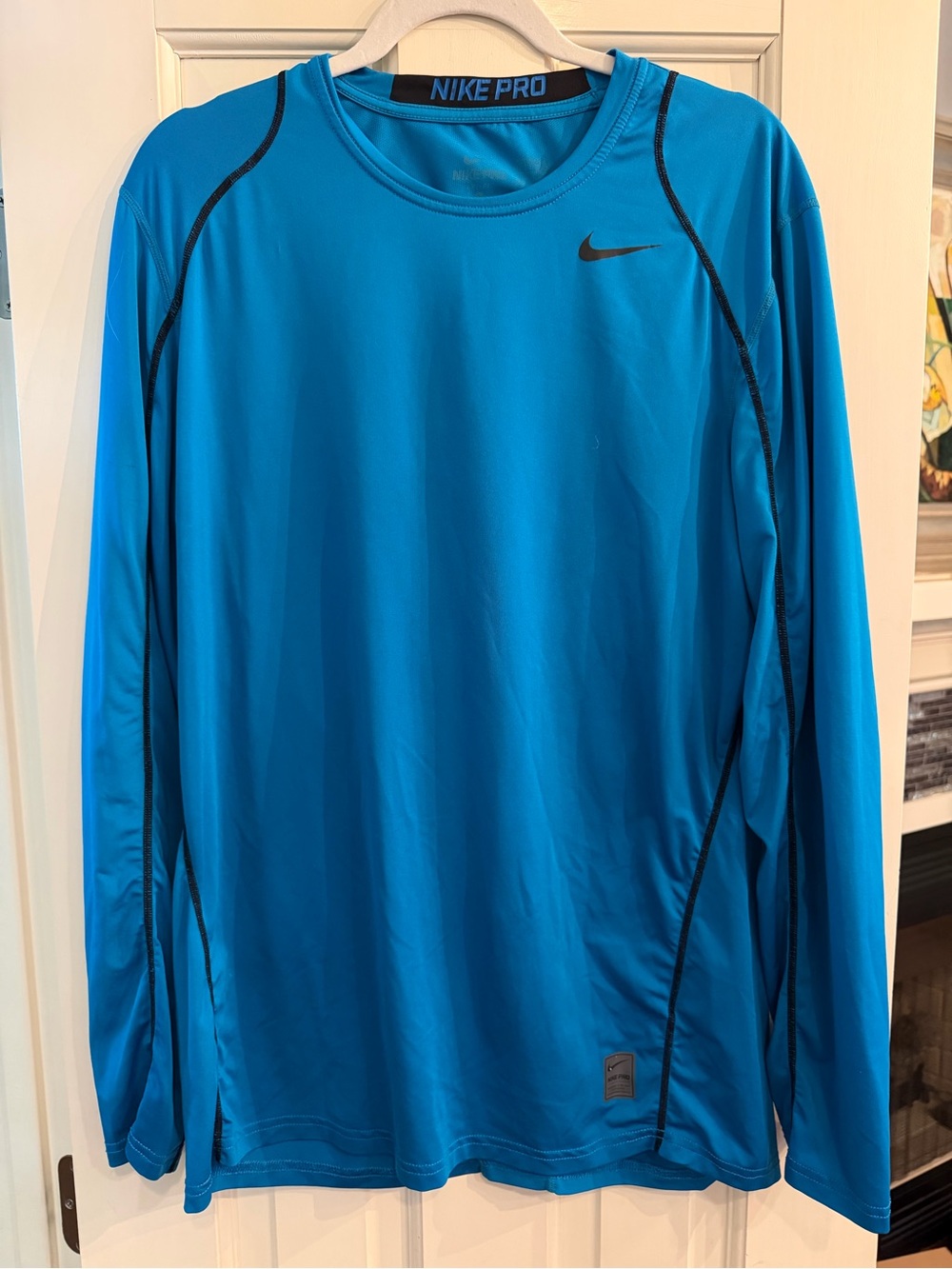 Nike Dri Fit Bright Blue Long Sleeve Athletic Top with Black Accents
